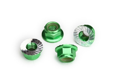 Traxxas Unlimited Desert Racer 5mm Serrated Flanged Nylon Locking Nuts, green aluminum (4)