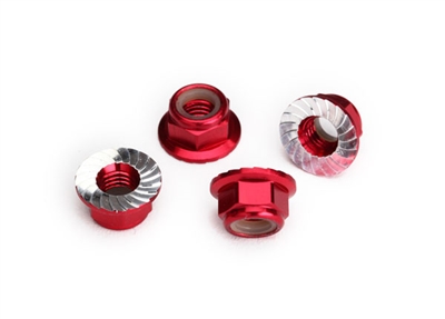 Traxxas Unlimited Desert Racer 5mm Serrated Flanged Nylon Locking Nuts, red aluminum (4)