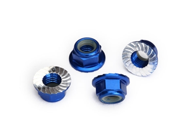 Traxxas Unlimited Desert Racer 5mm Serrated Flanged Nylon Locking Nuts, blue aluminum (4)