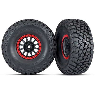 Traxxas Unlimited Desert Racer BFGoodrich Baja KR3 Tires on Black/Red Beadlock Method Racing Rims (2)