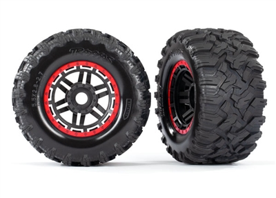 Traxxas Maxx MT Tires on Black/Red Rims (2)