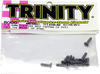 Trinity 3 x 8mm Flat Head Self Tapping Screws, Titanium (12)