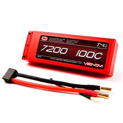 Venom 7200mAh 100C 7.4V 2S Lipo Hard Case ROAR Battery Pack with Universal Plug System