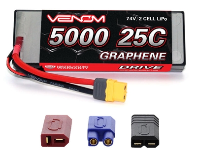 Venom 5000mAh 25C 7.4V 2S Graphene Lipo Battery Pack with Univeral Plug System
