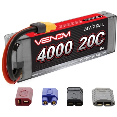 .Venom 4000mAh 20C 7.4V 2S Lipo Battery Pack with Univeral Plug System