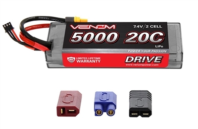 Venom 5000mAh 20C 7.4V 2S Lipo Battery Pack with Univeral Plug System