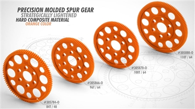 Xray Molded Composite Offset Spur Gear - 64 pitch, 100 tooth - orange