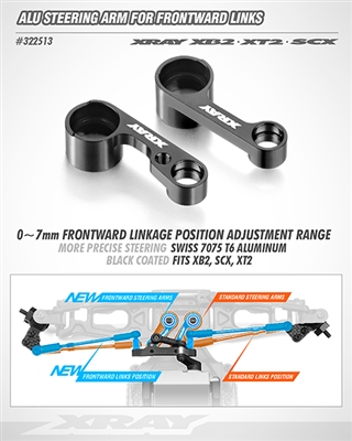 Xray XB2 Front Steering Arm for Forward Links, black aluminum