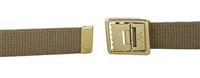USMC Belt: Khaki Web Belt with Anodized Open Face Buckle and Tip - 44 inch cut - Cotton - Individually boxed
