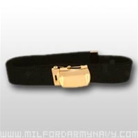 US Army Belt with Buckle: Black Cotton Web with 22k Gold Flash Buckle & Tip - 44 Inch Cut