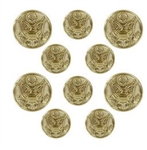 US Army Button Set:  4-36 Ligne and 6-25 Ligne Eagle - 22k - for EM Blue Dress or Green Service - Male