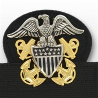 US Navy Cap Device On Stretch Band: Officer - High Relief (Mounted)