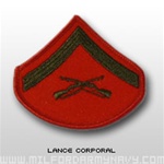 USMC Womens Chevron Embroidered Merrowed Green/Red - New Issue: E-3 Lance Corporal (LCpl)