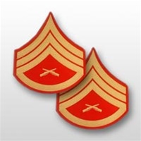 USMC Evening Dress Shoulder Insignia: E-6 Staff Sergeant (SSgt) - Gold on Red Embroidered - Male