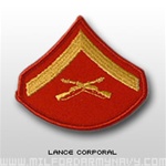 USMC Womens Chevron Embroidered Merrowed Gold/Red - New Issue: E-3 Lance Corporal (LCpl)