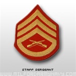 USMC Womens Chevron Embroidered Merrowed Gold/Red - New Issue: E-6 Staff Sergeant (SSgt)