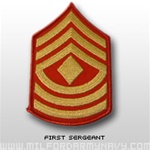 USMC Womens Chevron Embroidered Merrowed Gold/Red: E-8 First Sergeant (1stSgt)