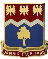 US Army Unit Crest: 311th Regiment (Infantry) - Motto: JAMAIS TROP TARD