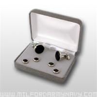 US Navy Jewelry Set: Cufflinks and Studs Set of 4 - Black Onyx with Silver Back