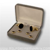 US Navy Jewelry Set: Cufflinks and Stud Set of 4 - Black Onyx with Gold Back