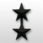 US Army General Stars:  O-8 Major General (MG) - 1" - 2 Stars On A Bar - Point To Center - Subdued Metal - For Coat