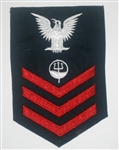 USCG Petty Officer First Class Rating Badge with Specialty:  MARINE SCIENCE TECHNICIAN (MST) - E6 - Red on Blue Serge
