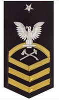 US Navy Senior Chief Petty Officer Rating Badge with Specialty - E8: DC - Damage Controlman - Male - Vanchief - Gold on Blue