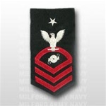 US Navy Senior Chief Petty Officer Rating Badge with Specialty - E8: BT - Boilerman - Male - Seaworthy - Red on Blue