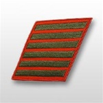 USMC Female Service Stripes - New Issue - Green Embroidered on Red: Set Of 6
