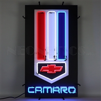 Camaro Red, White, & Blue Neon Sign with Backing