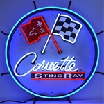 Corvette C2 Stingray Round Neon Sign with Backing