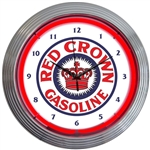 Red Crown Gasoline Neon Clock