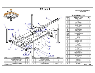 FP14KA Parts Breakdown | Replacement Parts for 4 Post Lift