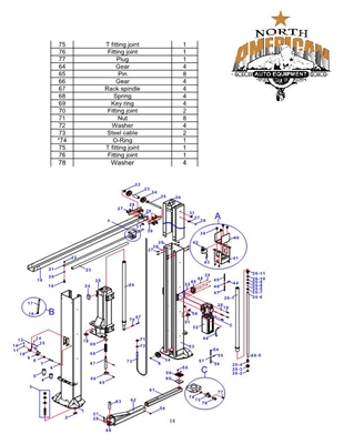 TP12-KC-DE Parts Breakdown | Replacement Parts for the TP12-KC-DE 2 Post Lift