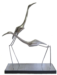 SOLD - Vintage metal sculpture 1970's Curtis Jere double crane sculpture 3.5 feet high