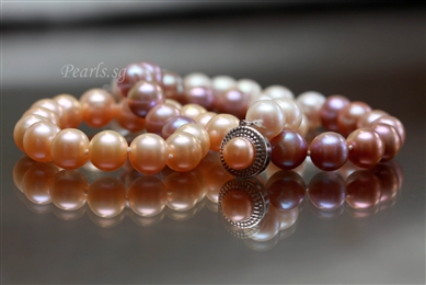 Necklace - Peach, Pink, & White in Thirds - 9 mm