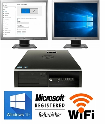 hp or Dell Desktop PC Computer Dual Core 8GB RAM DUAL 19" LCDs WiFi Windows 10