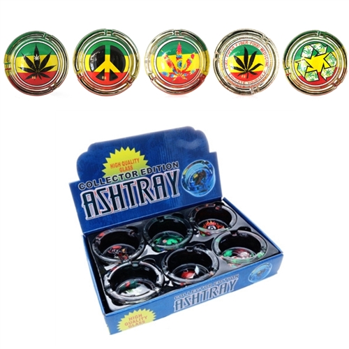 Glass Large Ashtray with Art Work Leaf Design - Leaf 4 (6/Display)