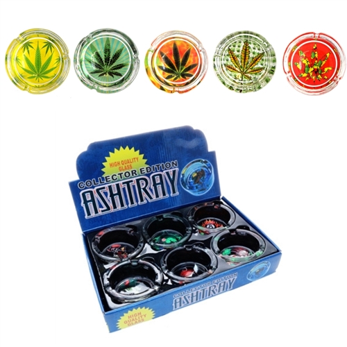 Glass Large Ashtray with Art Work Leaf Design - Leaf 5 (6/Display)