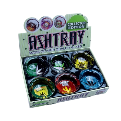Glass Ashtray with Art Work - Rasta Leaf (6ct)