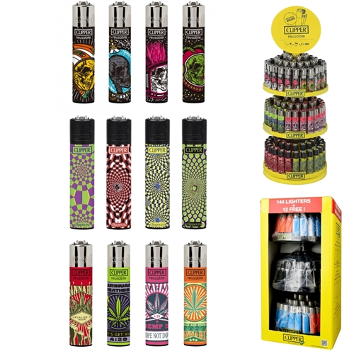 CLIPPER Lighter 3-Tier Display Mix 144ct + 12 Free  (156 Lighters)