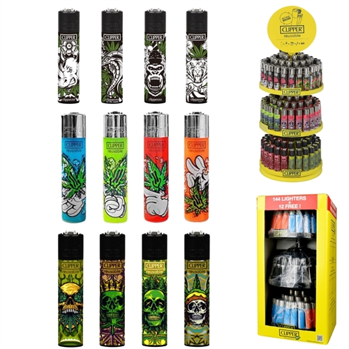 CLIPPER Lighter 3-Tier Display Weed 144ct + 12 Free  (156 Lighters)