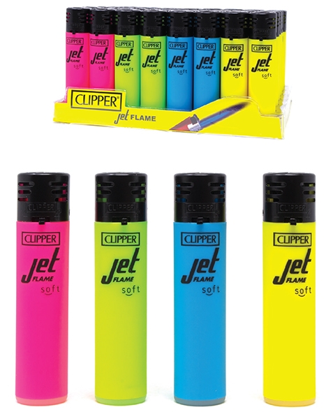 Clipper Jet Flame Lighters -Soft Fluorescent Design (48/Display)