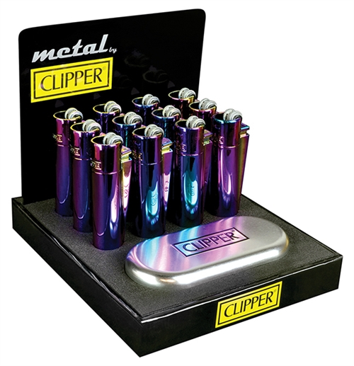 Clipper Metal Icy Color Refillable Lighter 12/Tray