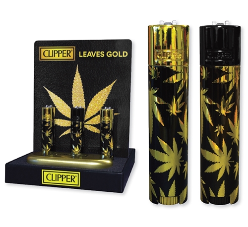 Clipper Metal Leaves Gold Refillable Lighter 12/Tray