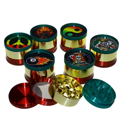 4 Piece Rasta 2'' Zinc Grinder With Mix Sticker