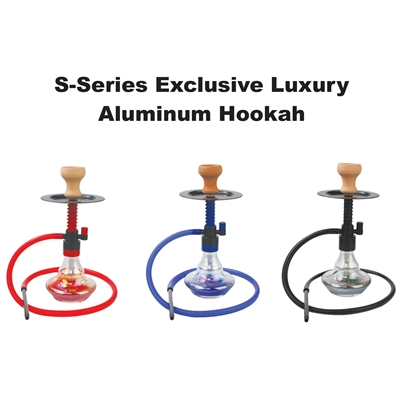 S-series Modern Aluminum Hookah - silicone hose - hand-made clay bowl - 16"