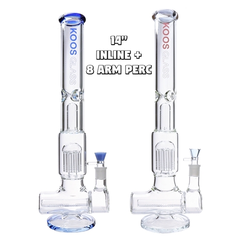 KOOS Glass  Water Pipe With Inline + 8 Arms Perc 19"