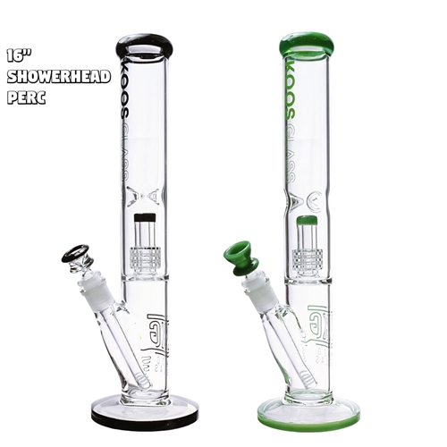 KGW-30   KOOS Glass Straight Tube Water Pipe With Showerhead  Perc 16"