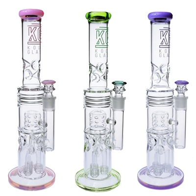 KOOS Glass Straight Water Pipe with Three Showerhead Percs & Dome Perc  15''